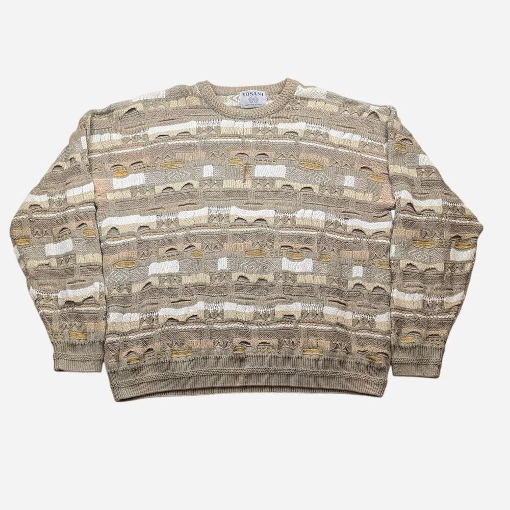 Vintage Tosani 3D Knit Chunk Oversized Sweater Size XXL Beige Cream Earth tone